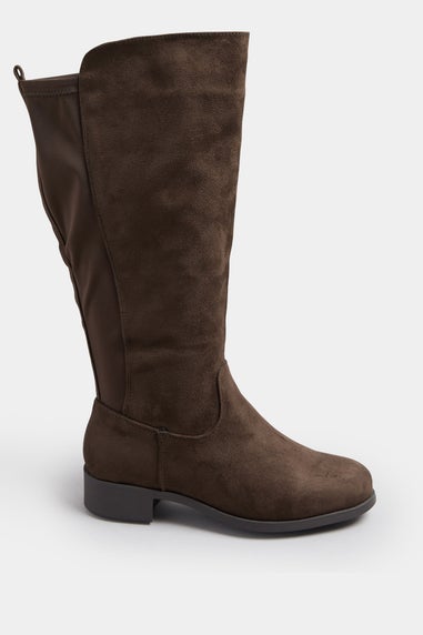 Yours Brown Faux Suede Stretch Knee High Boots In Extra Wide EEE Fit