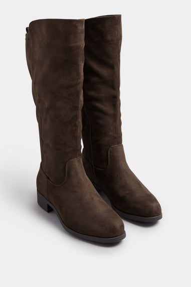 Yours Brown Faux Suede Stretch Knee High Boots In Extra Wide EEE Fit