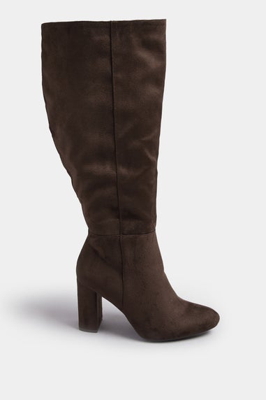 Yours Chocolate Brown Faux Suede Heeled Knee High Boot In Extra Wide EEE Fit