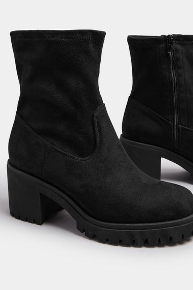 Yours Black Faux Suede Stretch Sock Boots In Extra Wide EEE Fit