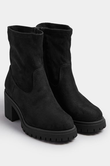 Yours Black Faux Suede Stretch Sock Boots In Extra Wide EEE Fit