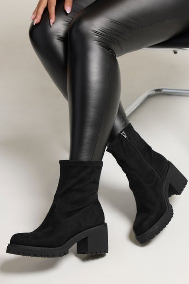 Yours Black Faux Suede Stretch Sock Boots In Extra Wide EEE Fit