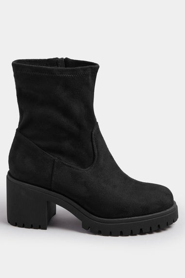 Yours Black Faux Suede Stretch Sock Boots In Extra Wide EEE Fit
