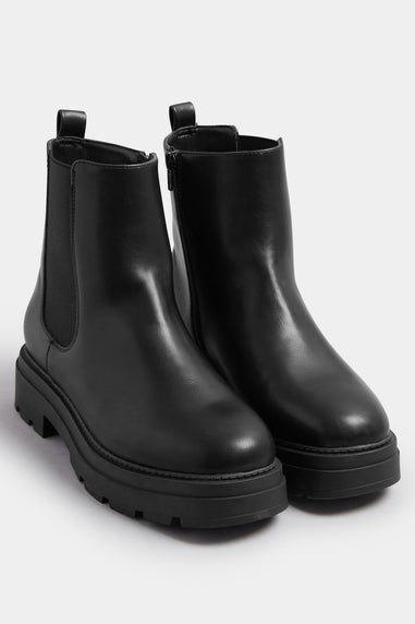 Yours Black Faux Leather Chunky Chelsea Boots In Extra Wide EEE Fit