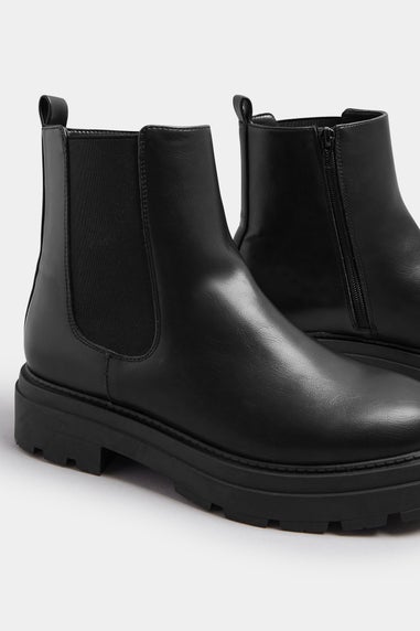 Yours Black Faux Leather Chunky Chelsea Boots In Extra Wide EEE Fit