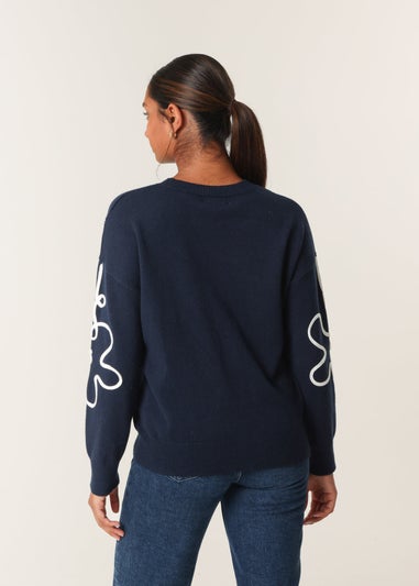 Blue Vanilla Navy Floral Pattern Sweater