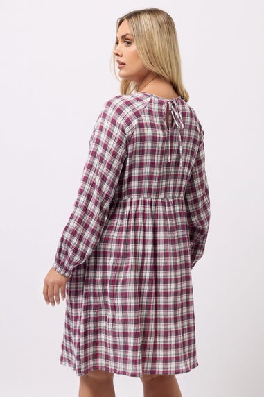 Yours Curve Pink Check Textured Smock Dress