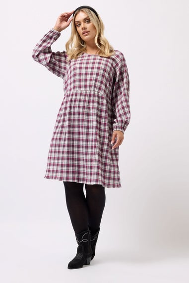 Yours Curve Pink Check Textured Smock Dress