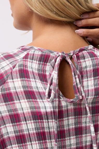 Yours Curve Pink Check Textured Smock Dress