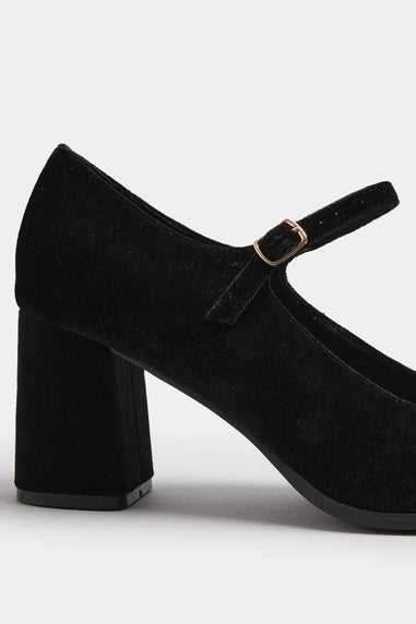 Yours Black Velvet Mary Jane Block Heels In Extra Wide EEE Fit