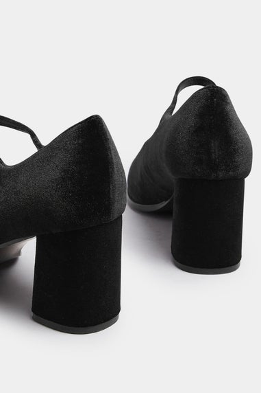 Yours Black Velvet Mary Jane Block Heels In Extra Wide EEE Fit
