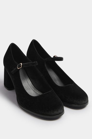 Yours Black Velvet Mary Jane Block Heels In Extra Wide EEE Fit