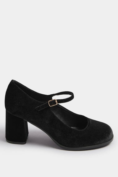 Yours Black Velvet Mary Jane Block Heels In Extra Wide EEE Fit