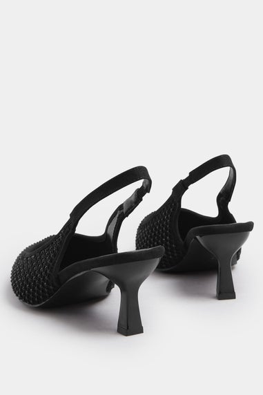 Yours Black Diamante Slingback Court Shoes In Extra Wide EEE Fit