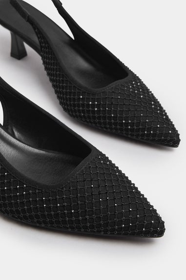 Yours Black Diamante Slingback Court Shoes In Extra Wide EEE Fit