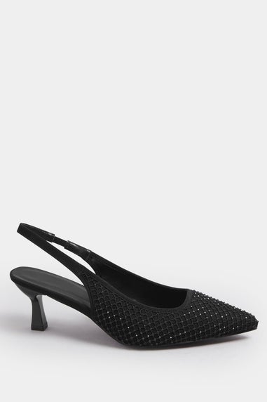 Yours Black Diamante Slingback Court Shoes In Extra Wide EEE Fit