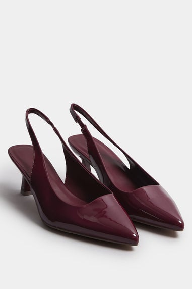 Yours Burgundy Red Patent Slingback Kitten Heels In Extra Wide EEE Fit