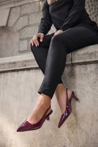 Yours Burgundy Red Patent Slingback Kitten Heels In Extra Wide EEE Fit