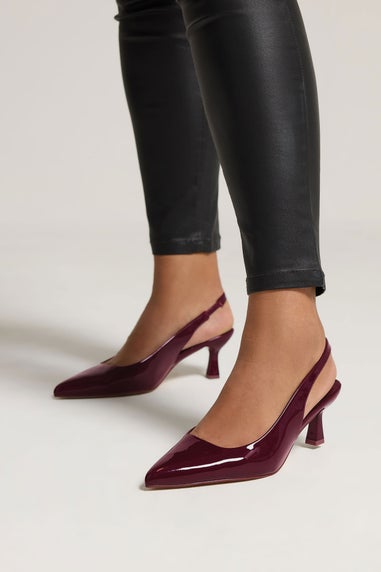 Yours Burgundy Red Patent Slingback Kitten Heels In Extra Wide EEE Fit