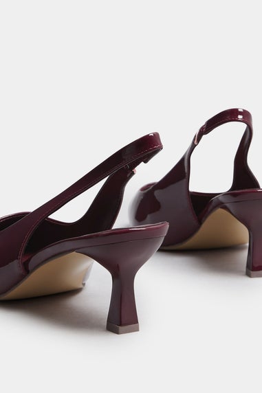 Yours Burgundy Red Patent Slingback Kitten Heels In Extra Wide EEE Fit