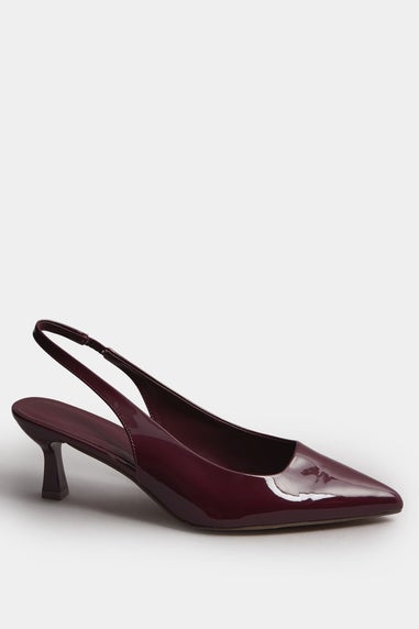Yours Burgundy Red Patent Slingback Kitten Heels In Extra Wide EEE Fit