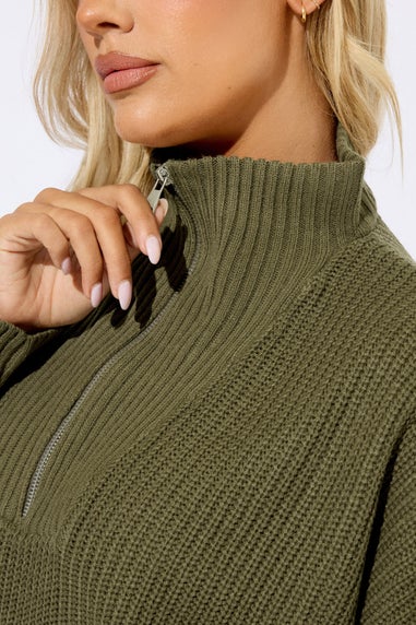 Yours Curve Khaki Green Quarter Zip Jumper