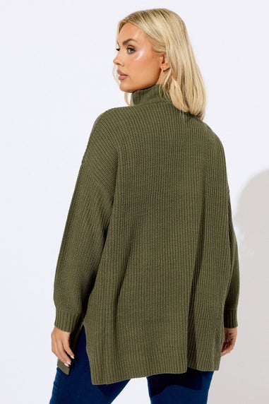Yours Curve Khaki Green Quarter Zip Jumper