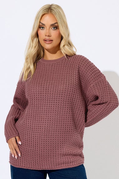Yours Curve Pink Waffle Knit Jumper