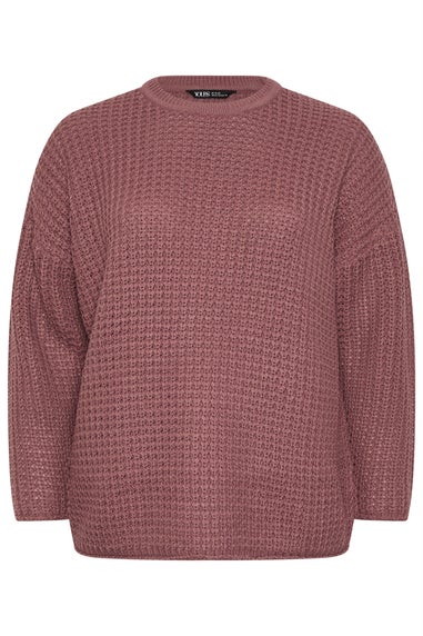 Yours Curve Pink Waffle Knit Jumper