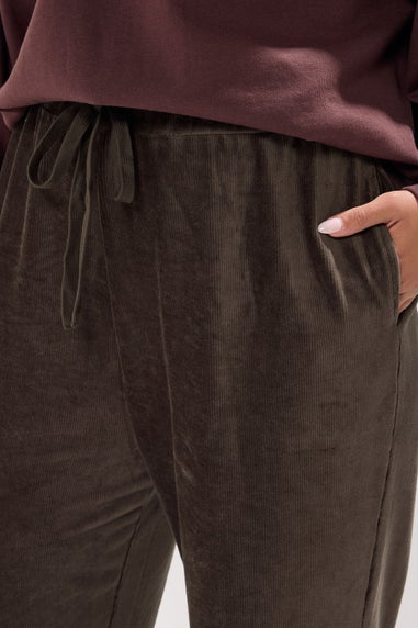 Yours Curve Brown Cord Drawstring Wide Leg Trousers