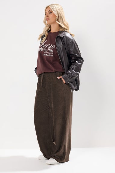 Yours Curve Brown Cord Drawstring Wide Leg Trousers
