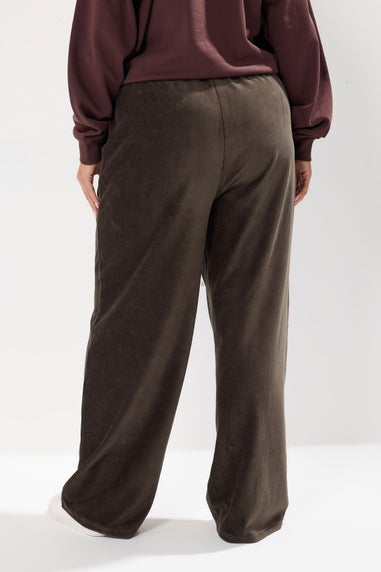 Yours Curve Brown Cord Drawstring Wide Leg Trousers