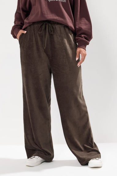 Yours Curve Brown Cord Drawstring Wide Leg Trousers