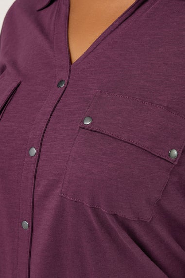 Yours Curve Purple Jersey Placket Shirt