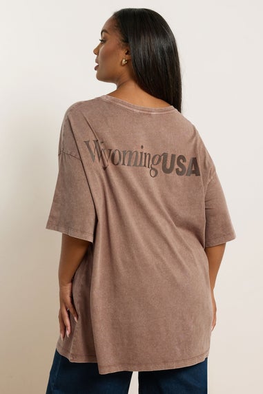 Yours Curve Brown Autumnal Print Relaxed T-Shirt