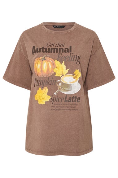 Yours Curve Brown Autumnal Print Relaxed T-Shirt