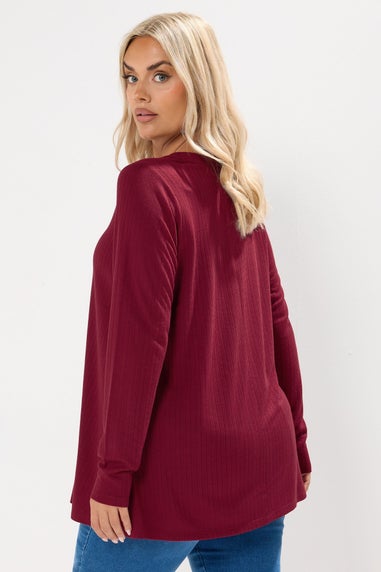 Yours Curve Burgundy Red Henley Swing Top