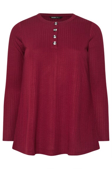 Yours Curve Burgundy Red Henley Swing Top