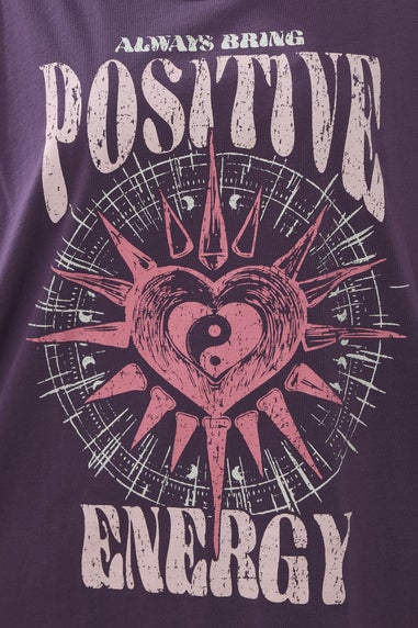 Yours Curve Purple Acid Wash 'Positive Energy' Oversized T-Shirt