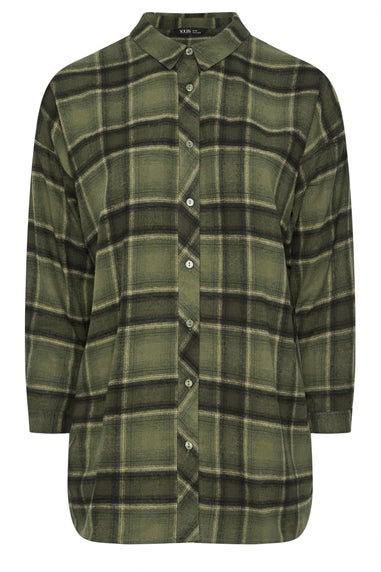 Yours Curve Khaki Green Oversized Check Shirt
