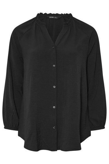 Yours Curve Black Frill Neck Blouse