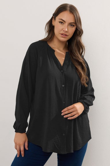 Yours Curve Black Frill Neck Blouse