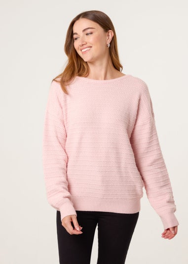 Blue Vanilla Pink Round Neck Bow Back Detailed Jumper