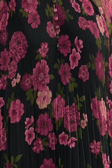 Yours Curve Black Floral Print Pleated Blouse