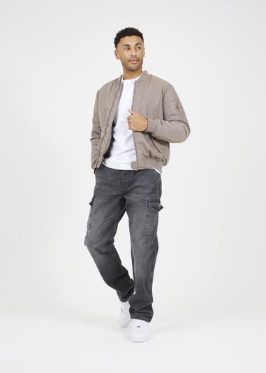 Brave Soul Taupe Bomber Jacket with Sleeve Pocket Detail