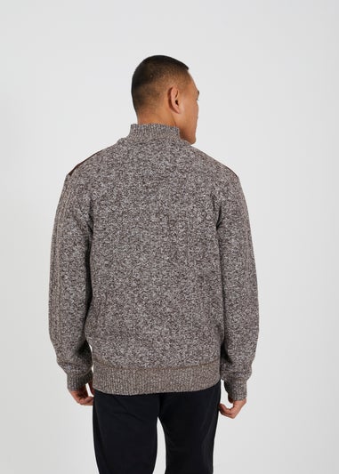 Brave Soul Brown Quarter Zip Funnel Neck Jumper