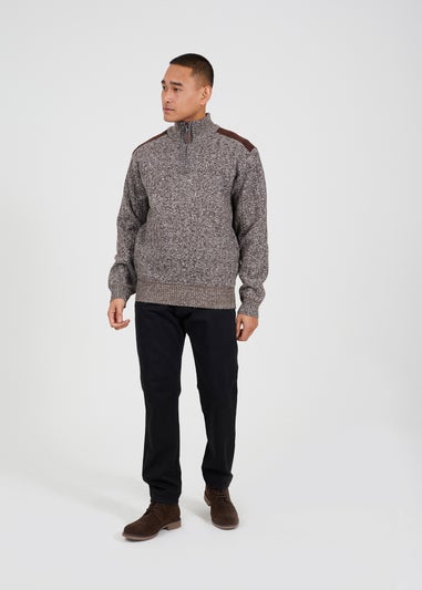 Brave Soul Brown Quarter Zip Funnel Neck Jumper