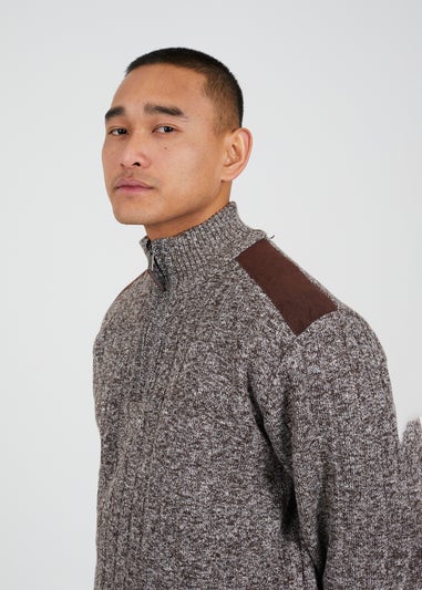 Brave Soul Brown Quarter Zip Funnel Neck Jumper