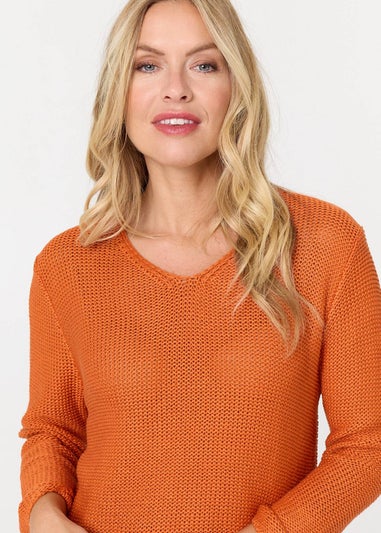 Izabel London Orange Mesh Texture 3/4 Sleeve Relaxed Top