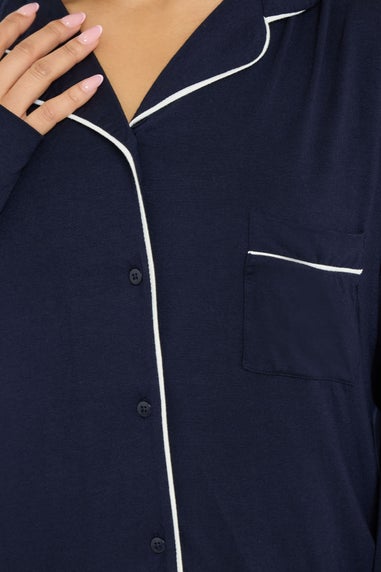 PixieGirl Petite Navy Blue Piped Long Sleeve Jersey Pyjama Set